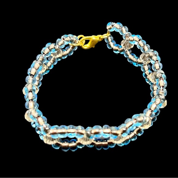 Beautiful Glass Beaded Bracelet Light Blue Clear Circle Design Lobster Claw 7”L - Picture 6 of 11